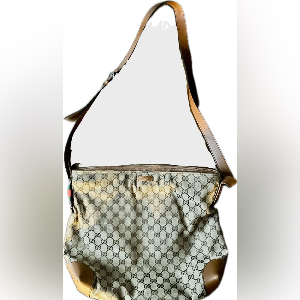 Gucci Beige and Brown Monogram crossbody with flaws